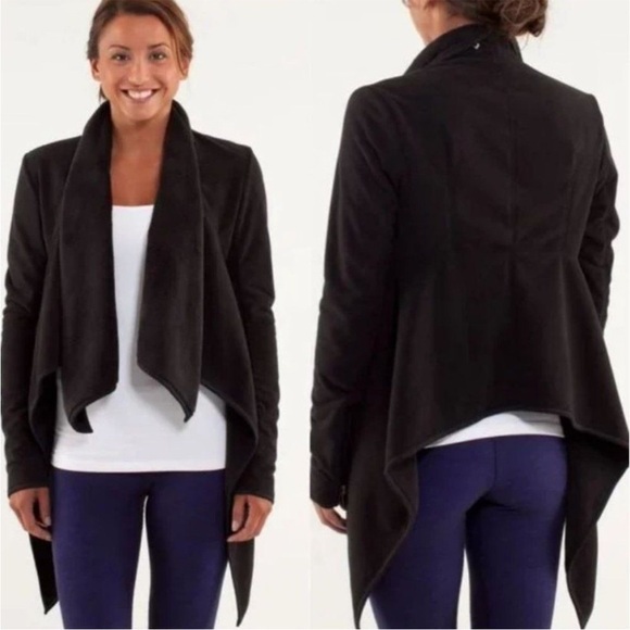 Lululemon Presence Of Mind‎ Jacket Fleece Wrap Cardi Zip Sleeve Black - Picture 1 of 6